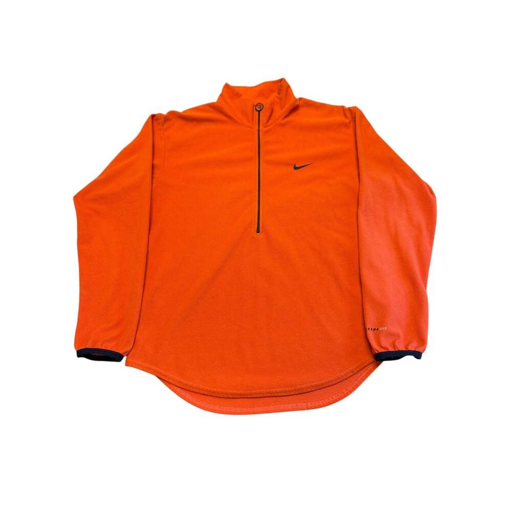 Vintage 90s Nike Orange Small Swoosh Quarter Zip Fleece Pullover Sweater Large